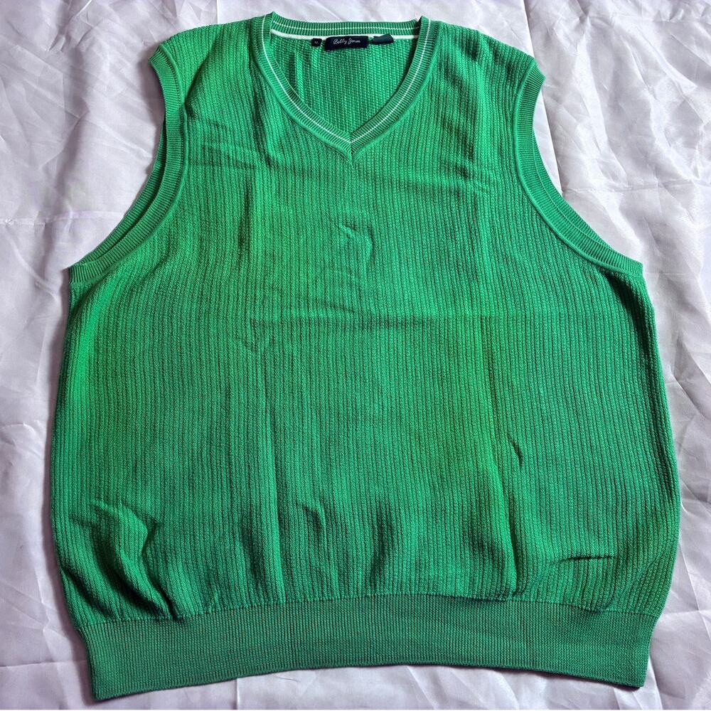 Bobby Jones Sweater Vest Men's XL Green Sleeveless Ribbed Pima Cotton